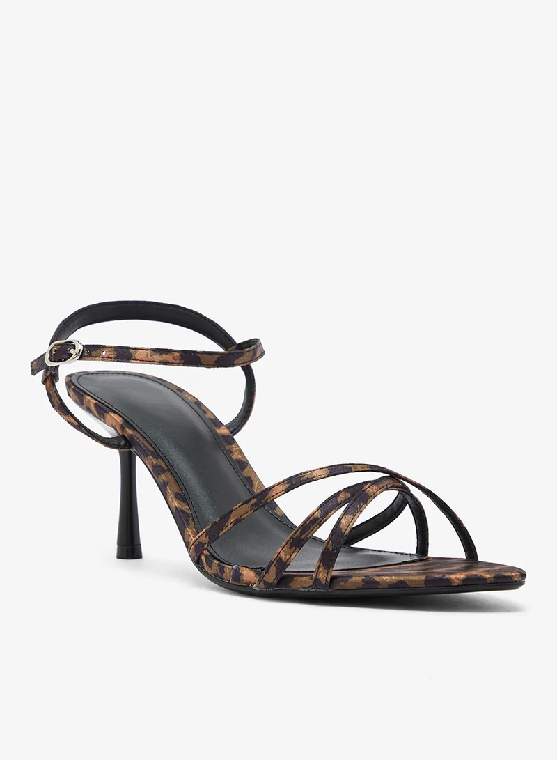 جينجر Leopard Print Strap Detail Mid Heel Sandals